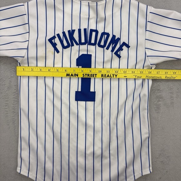 Vintage Chicago Cubs Jersey Boys Medium White Striped Button Kosuke Fukudome #1 - Picture 9 of 12